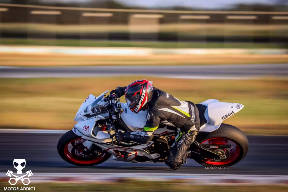 Sport bike on the 2.2km Full Track at Achna Speedway, Cyprus
